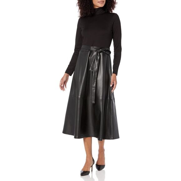 Anne Klein Women's Combo Vegan Leather Dress 16 Asphalt